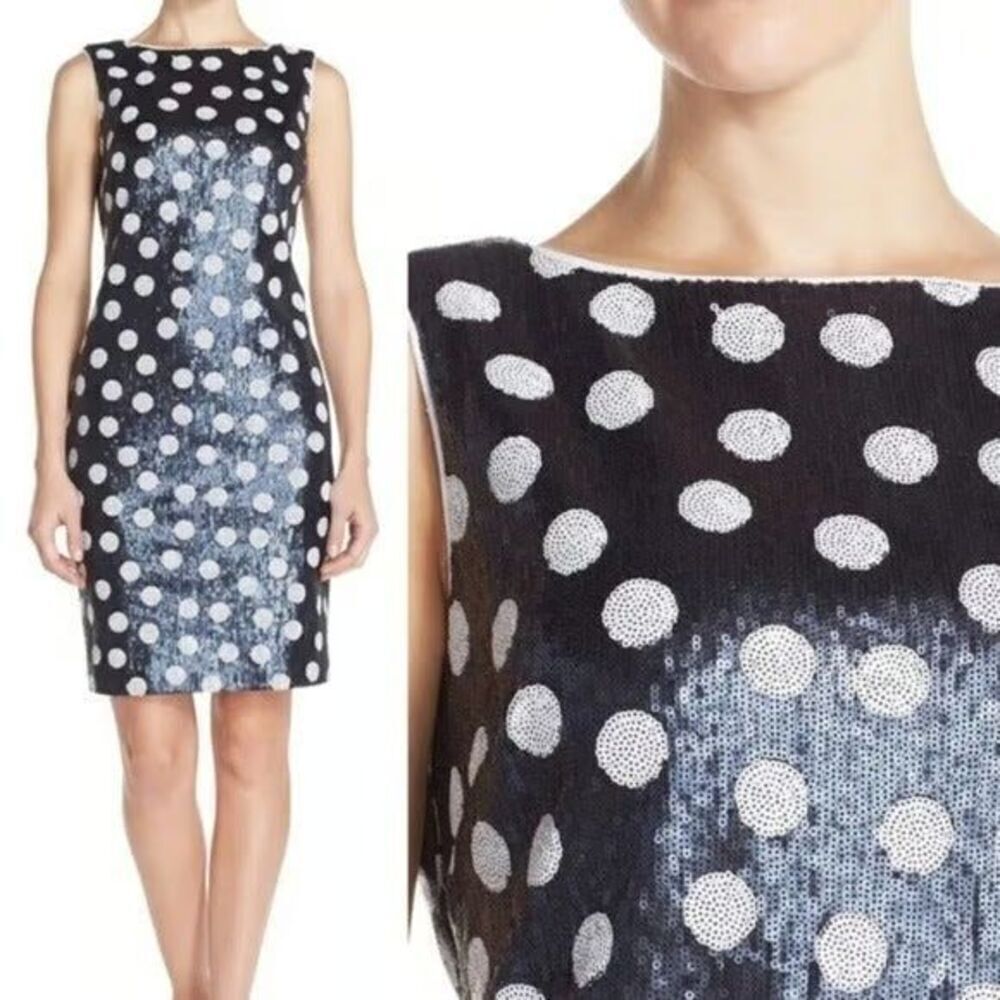 Maia Sequin Mini Dress Size 8 Navy Blue Silver Polka Dot Lined